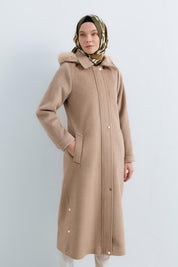 Fur-Detailed Detachable Hooded Coat - Mink