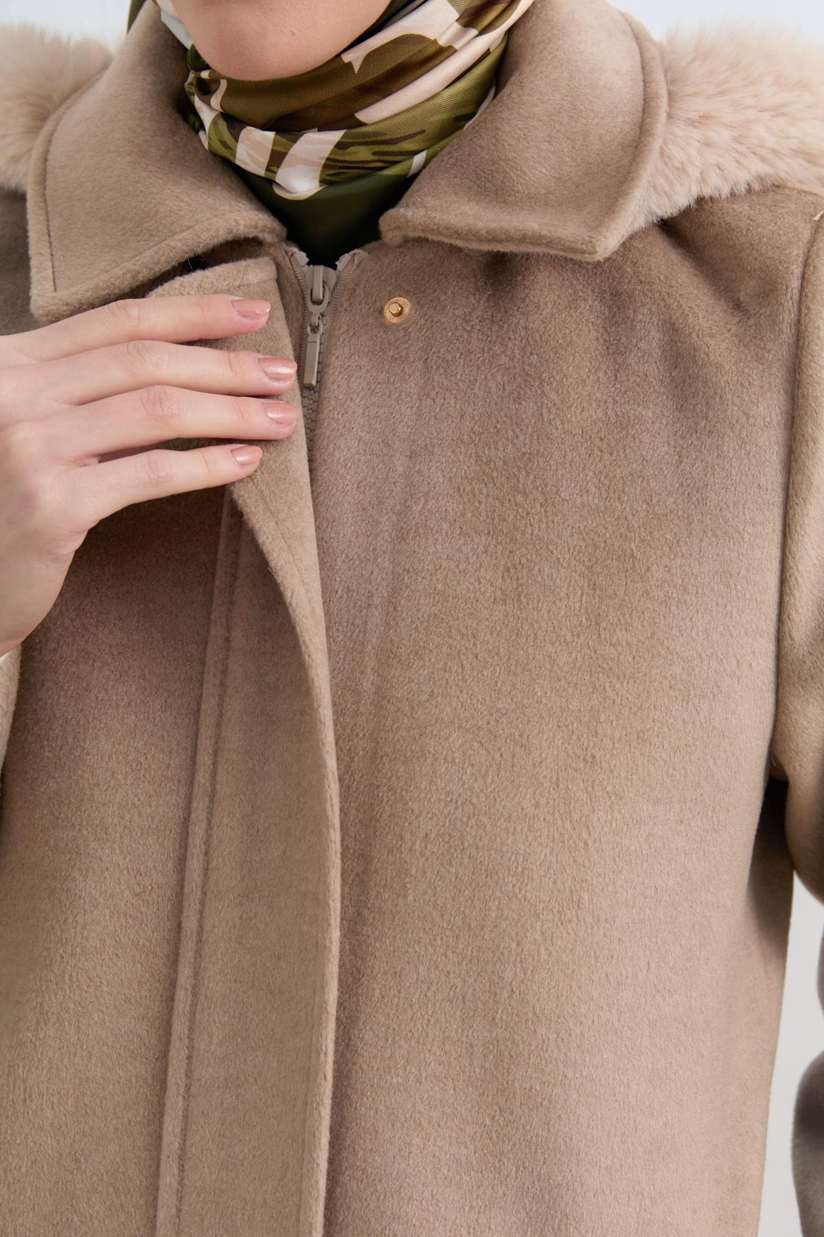Fur-Detailed Detachable Hooded Coat - Mink