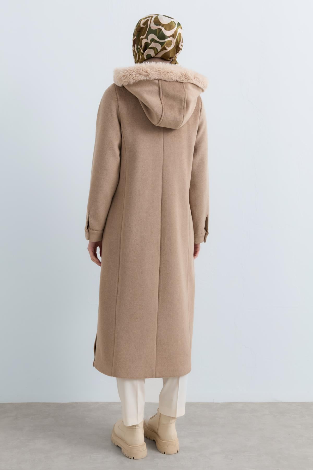 Fur-Detailed Detachable Hooded Coat - Mink