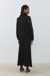Fur and Sequin Detail Skirt and Jacket Set - Black
