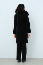 Fur Collar Quilted Coat - Black