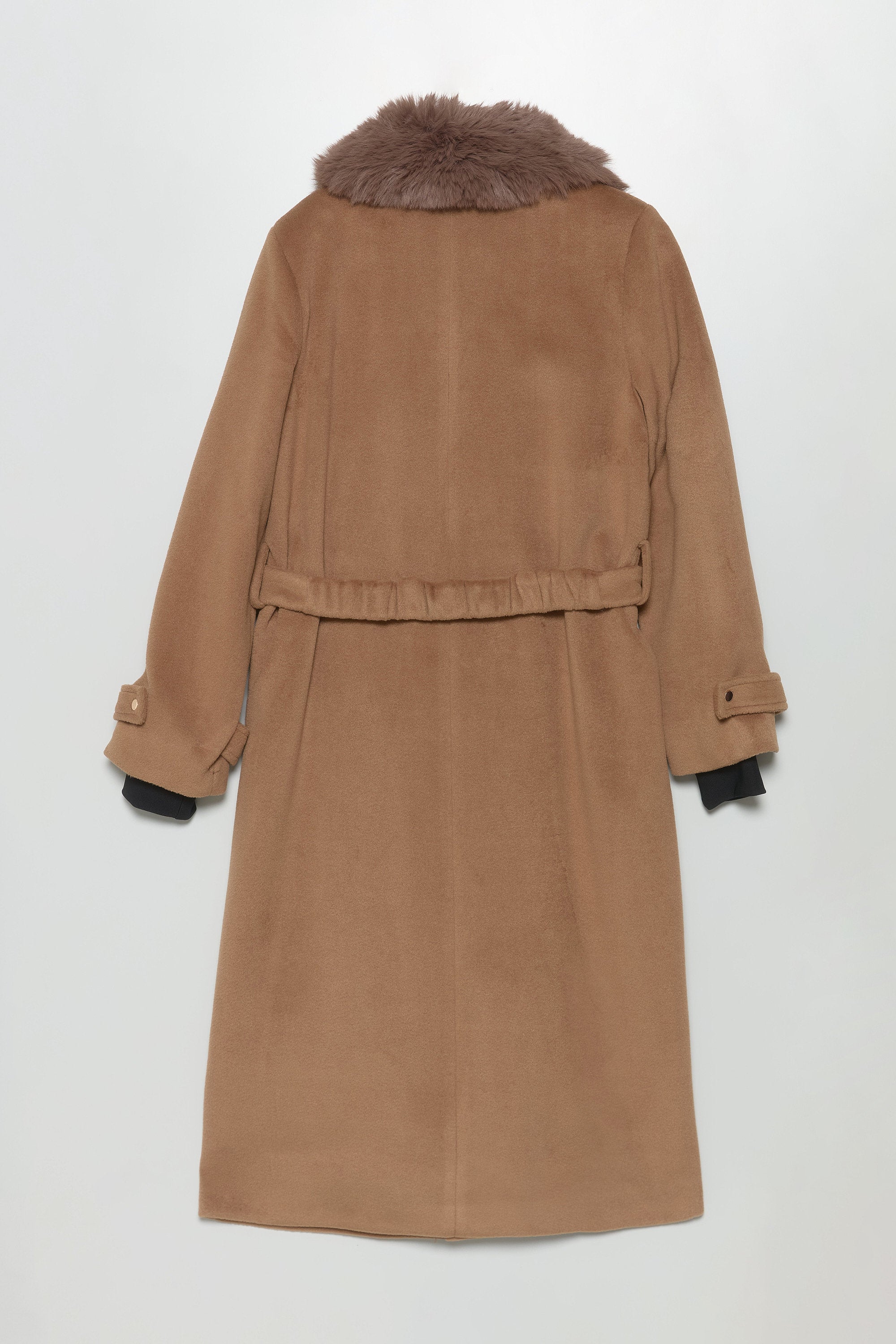 Kürk Yakalı Kemerli Kaban - Camel