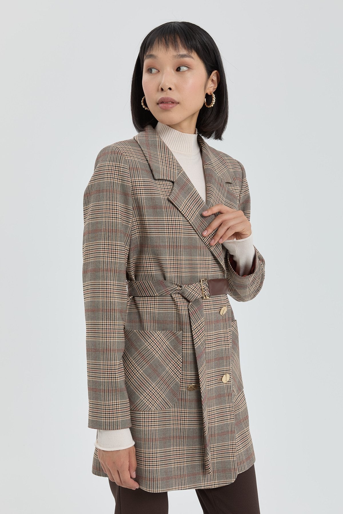 Kuşaklı Blazer Ceket - Kahve