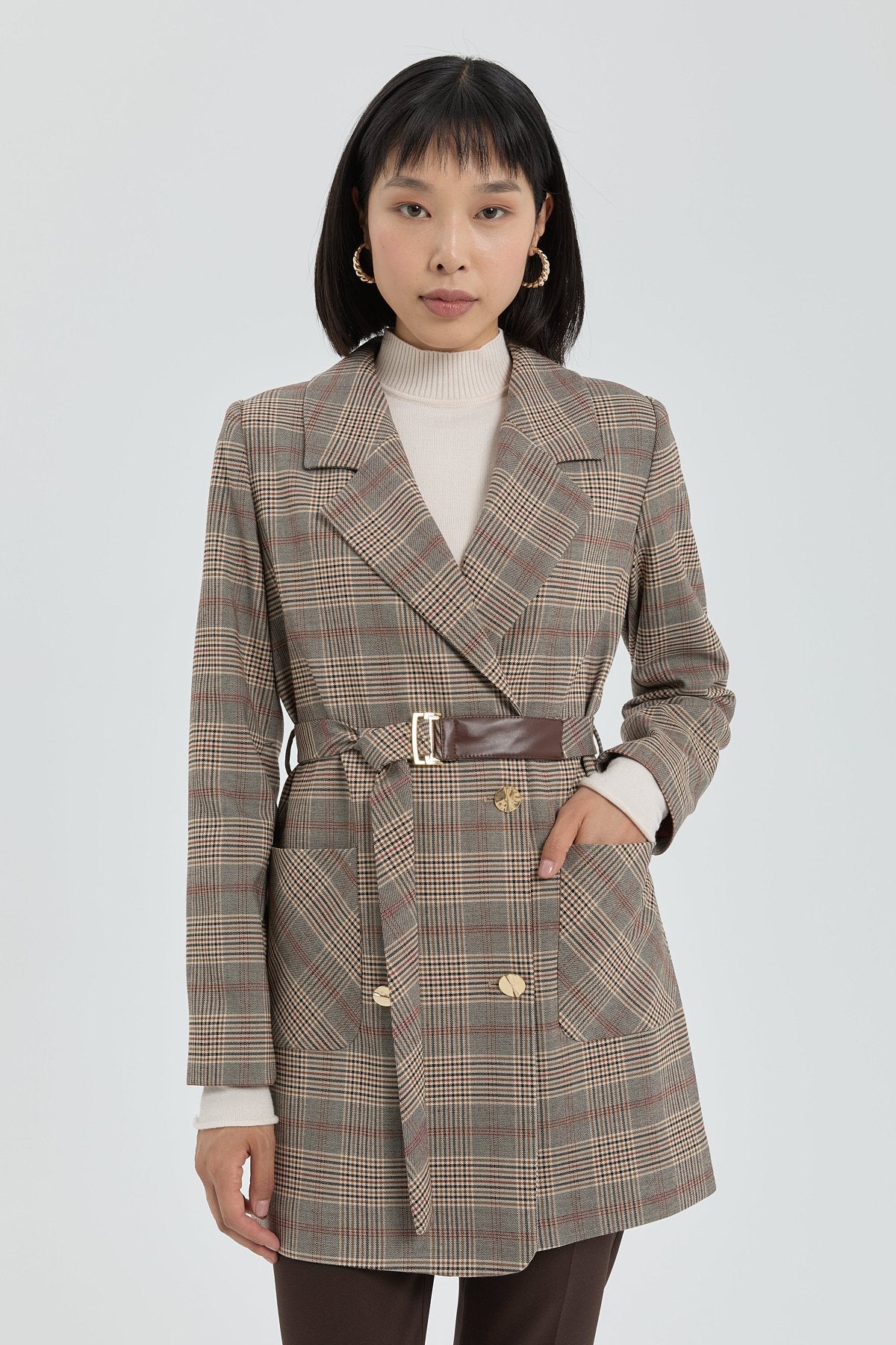 Kuşaklı Blazer Ceket - Kahve