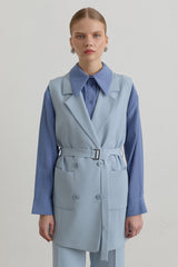 Belted Basic Blazer Vest - Light Blue