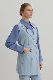 Belted Basic Blazer Vest - Light Blue