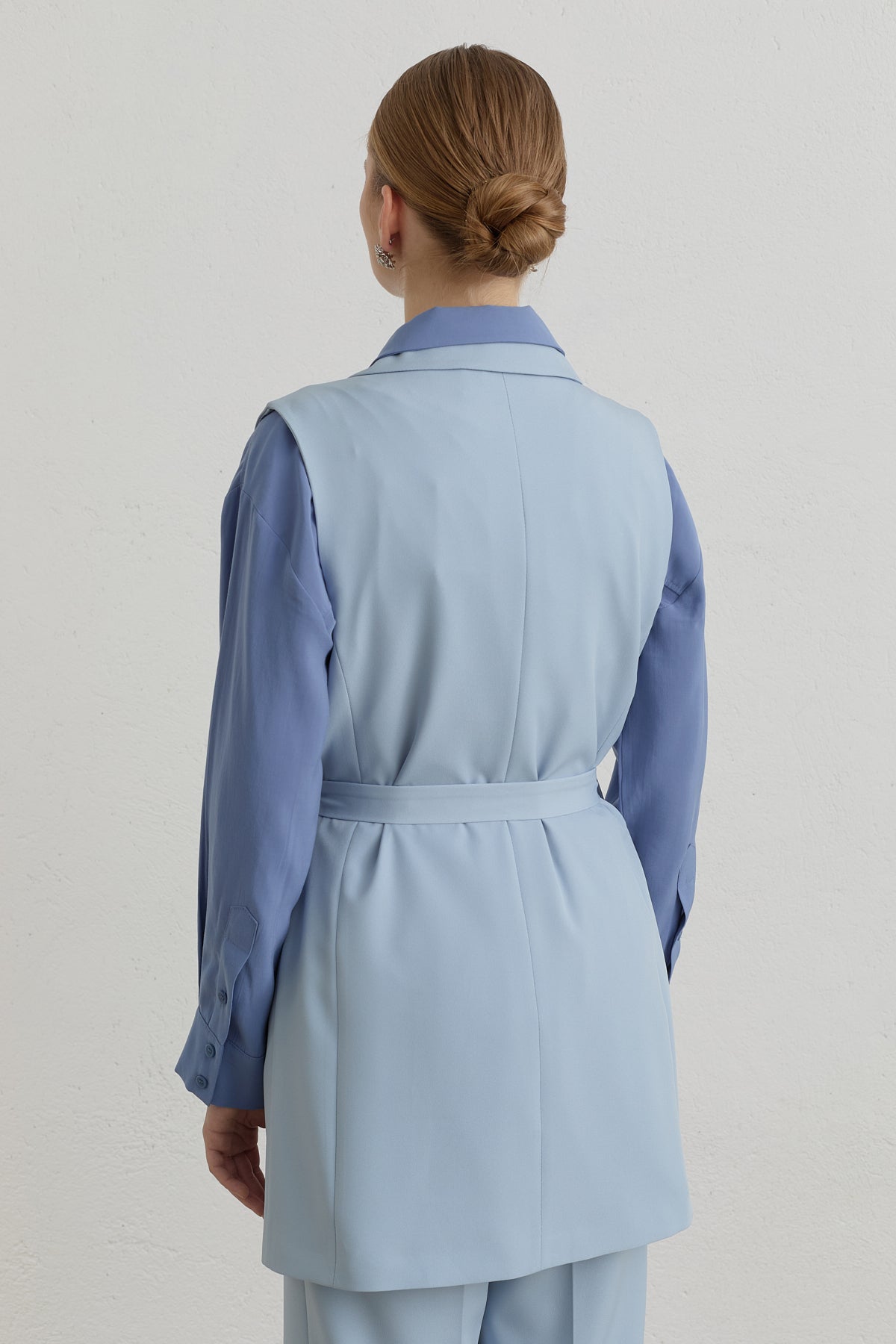 Belted Basic Blazer Vest - Light Blue