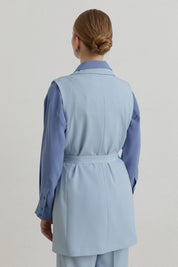 Belted Basic Blazer Vest - Light Blue