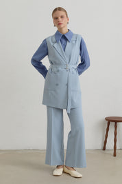 Belted Basic Blazer Vest - Light Blue