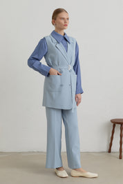 Belted Basic Blazer Vest - Light Blue