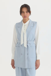 Kuşaklı Blazer Yelek - Açık Mavi