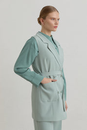 Belted Blazer Basic Vest - Aqua