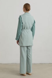 Belted Blazer Basic Vest - Aqua