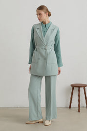 Belted Blazer Basic Vest - Aqua