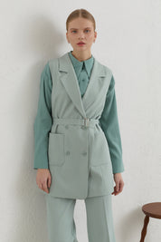 Belted Blazer Basic Vest - Aqua