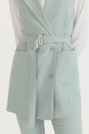 Kuşaklı Blazer Yelek - Aqua