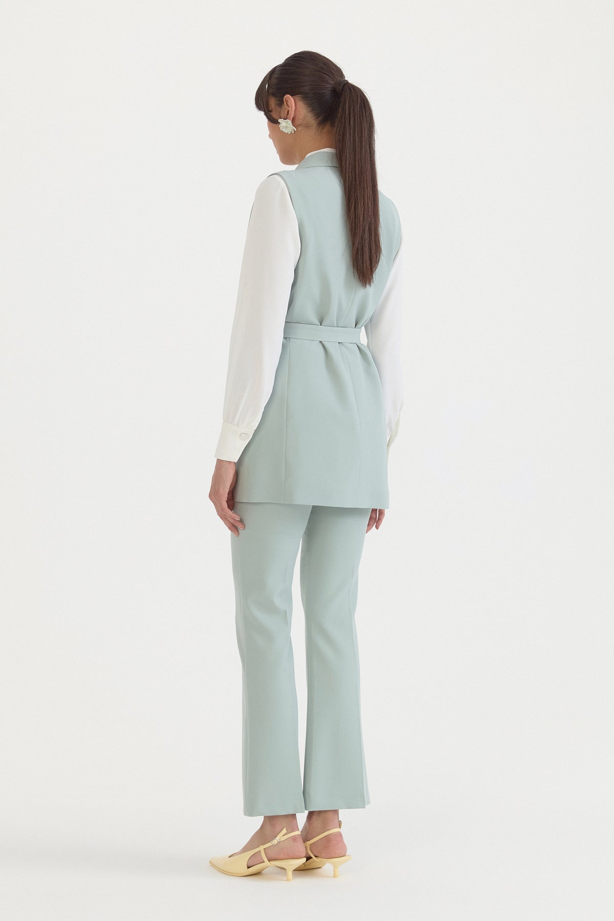 Kuşaklı Blazer Yelek - Aqua