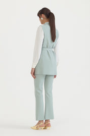 Kuşaklı Blazer Yelek - Aqua