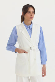 Kuşaklı Blazer Yelek - Ekru