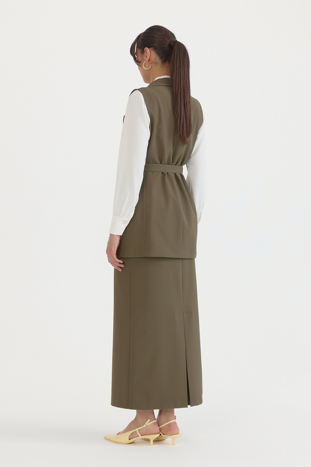 Kuşaklı Blazer Yelek - Haki