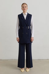 Belted Basic Blazer Vest - Navy Blue