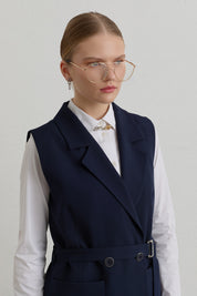 Belted Basic Blazer Vest - Navy Blue