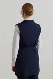 Belted Basic Blazer Vest - Navy Blue