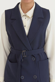 Kuşaklı Blazer Yelek - Lacivert