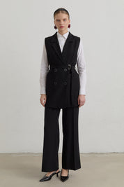 Kuşaklı Blazer Basic Yelek - Siyah