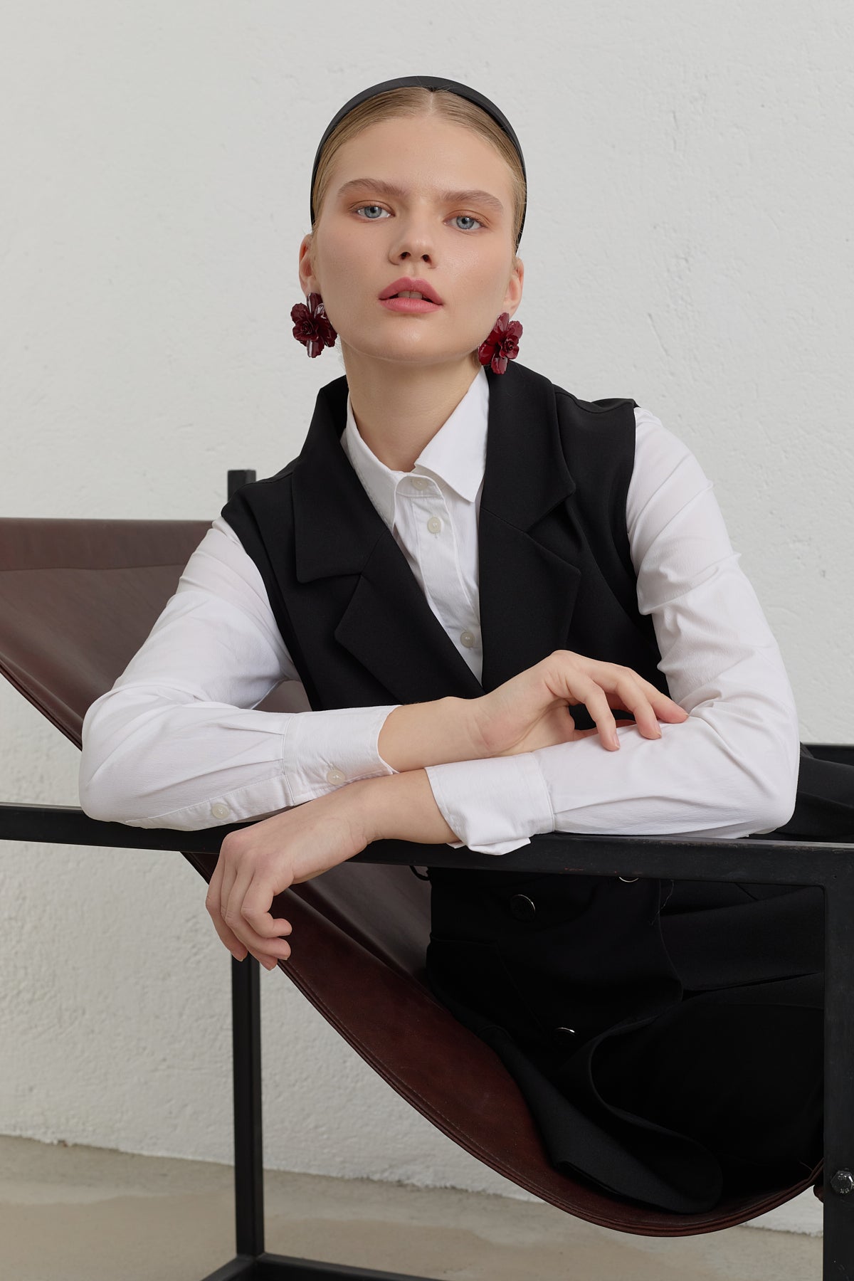 Kuşaklı Blazer Basic Yelek - Siyah