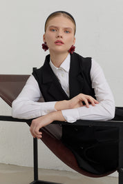 Kuşaklı Blazer Basic Yelek - Siyah