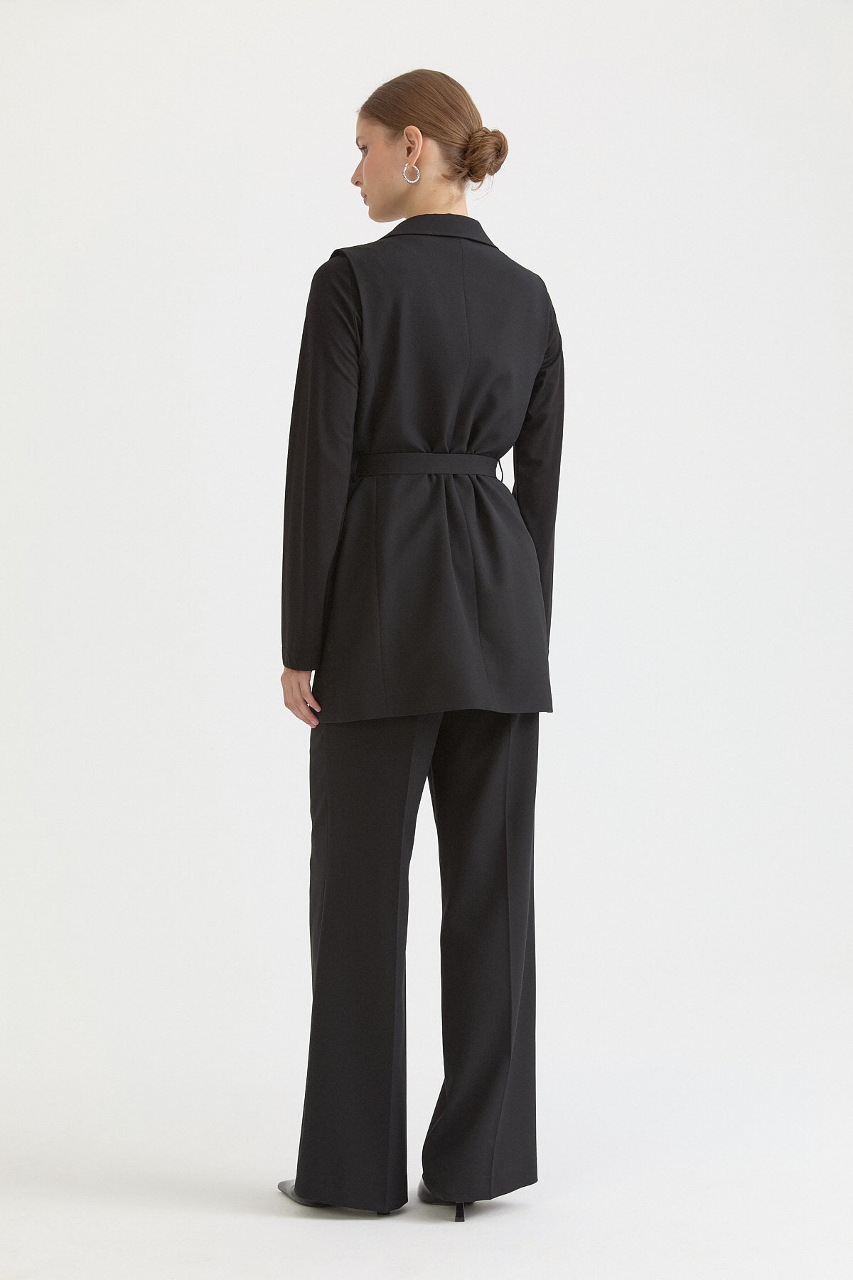 Kuşaklı Blazer Yelek - Siyah