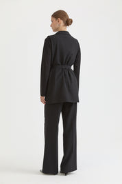Kuşaklı Blazer Yelek - Siyah