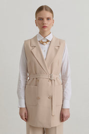Belted Basic Blazer Vest - Stone