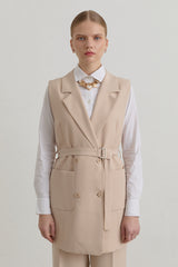 Belted Basic Blazer Vest - Stone