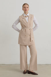 Belted Basic Blazer Vest - Stone