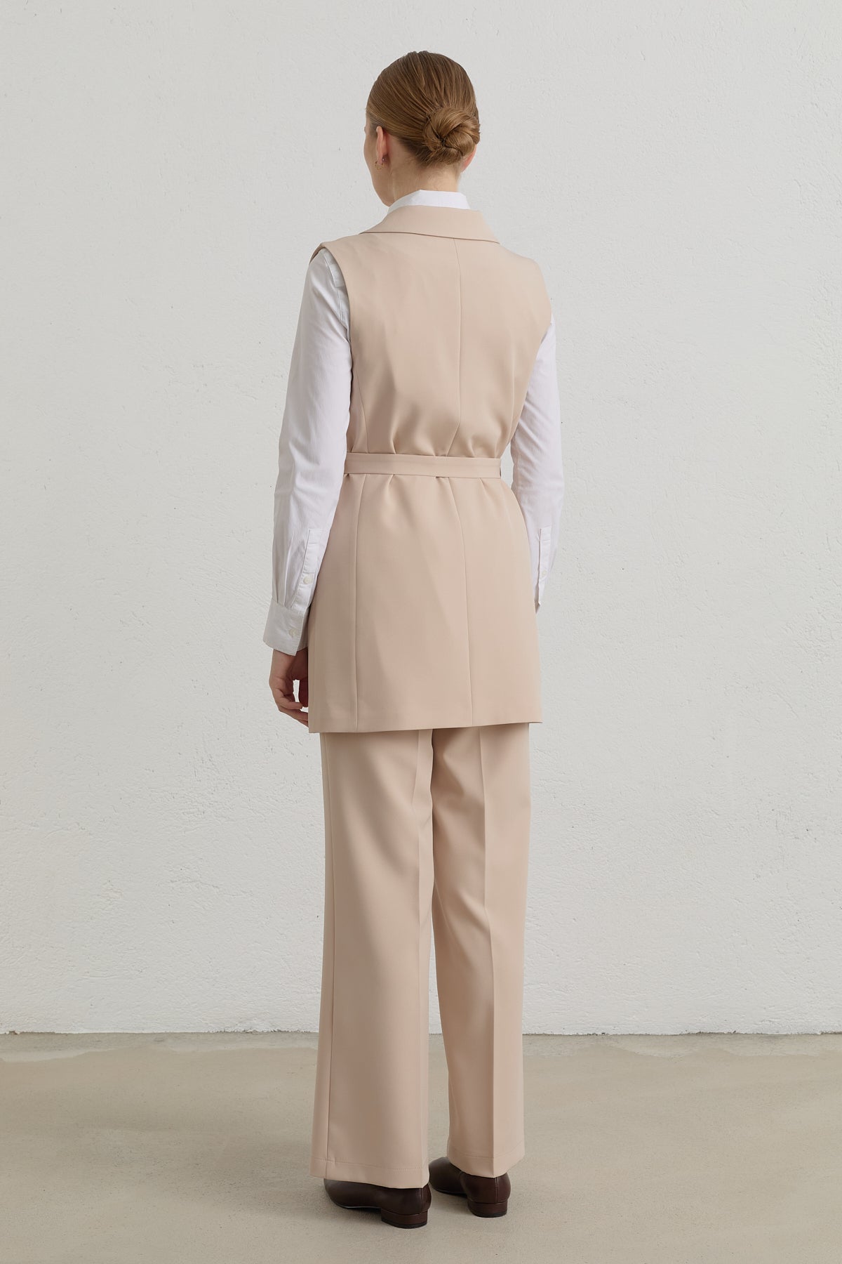 Belted Basic Blazer Vest - Stone