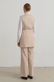 Belted Basic Blazer Vest - Stone