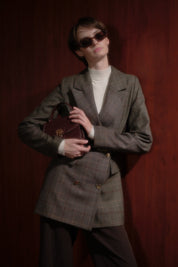 Belted Plaid Double-Breasted Jacket - Brown