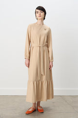 Belted Gathered Skirt Dress - Camel