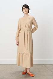 Belted Gathered Skirt Dress - Camel