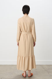 Belted Gathered Skirt Dress - Camel