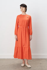Belted Shirred Dress - Orange