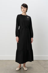 Belted Shirred Dress - Black