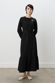 Belted Shirred Dress - Black