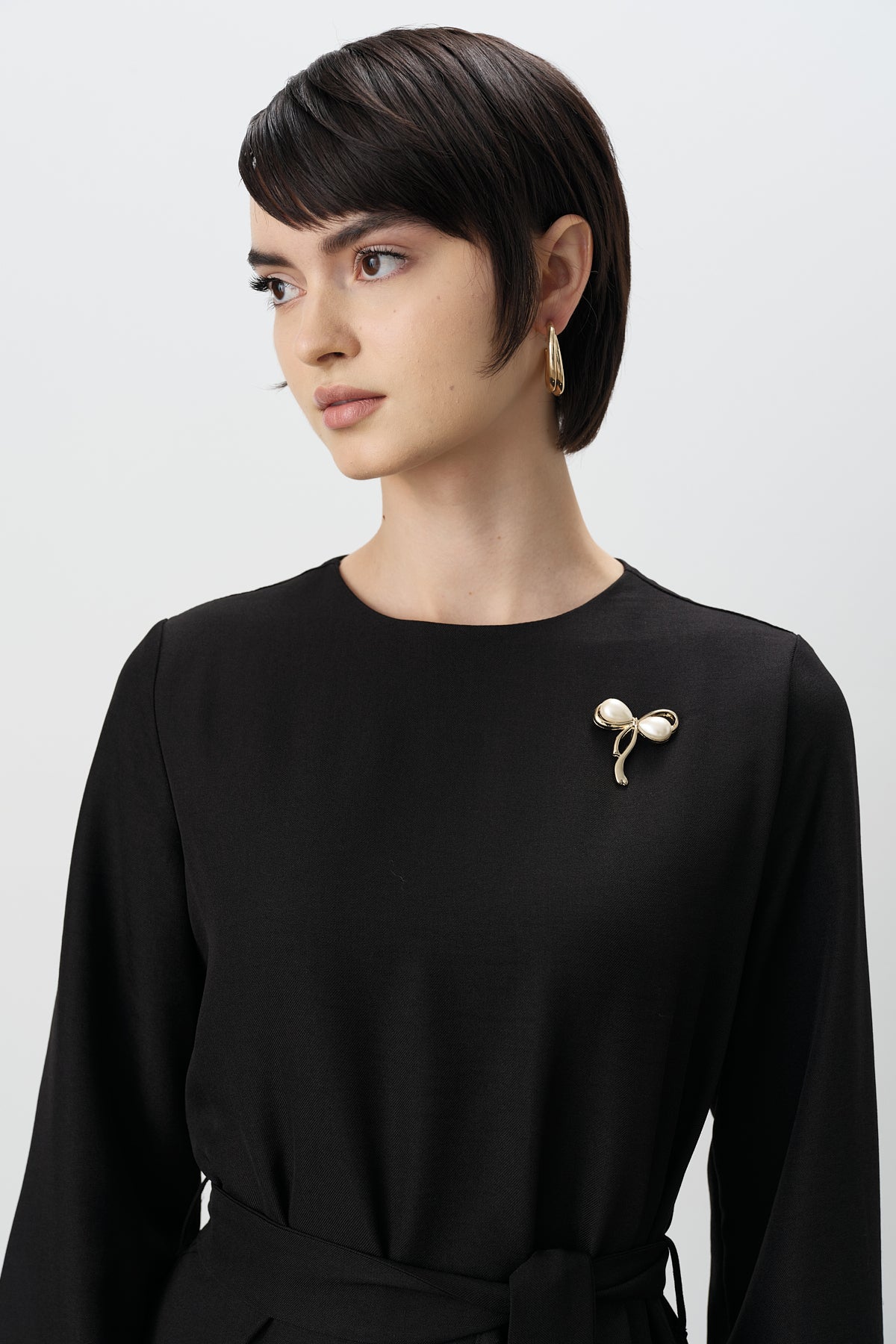 Belted Shirred Dress - Black