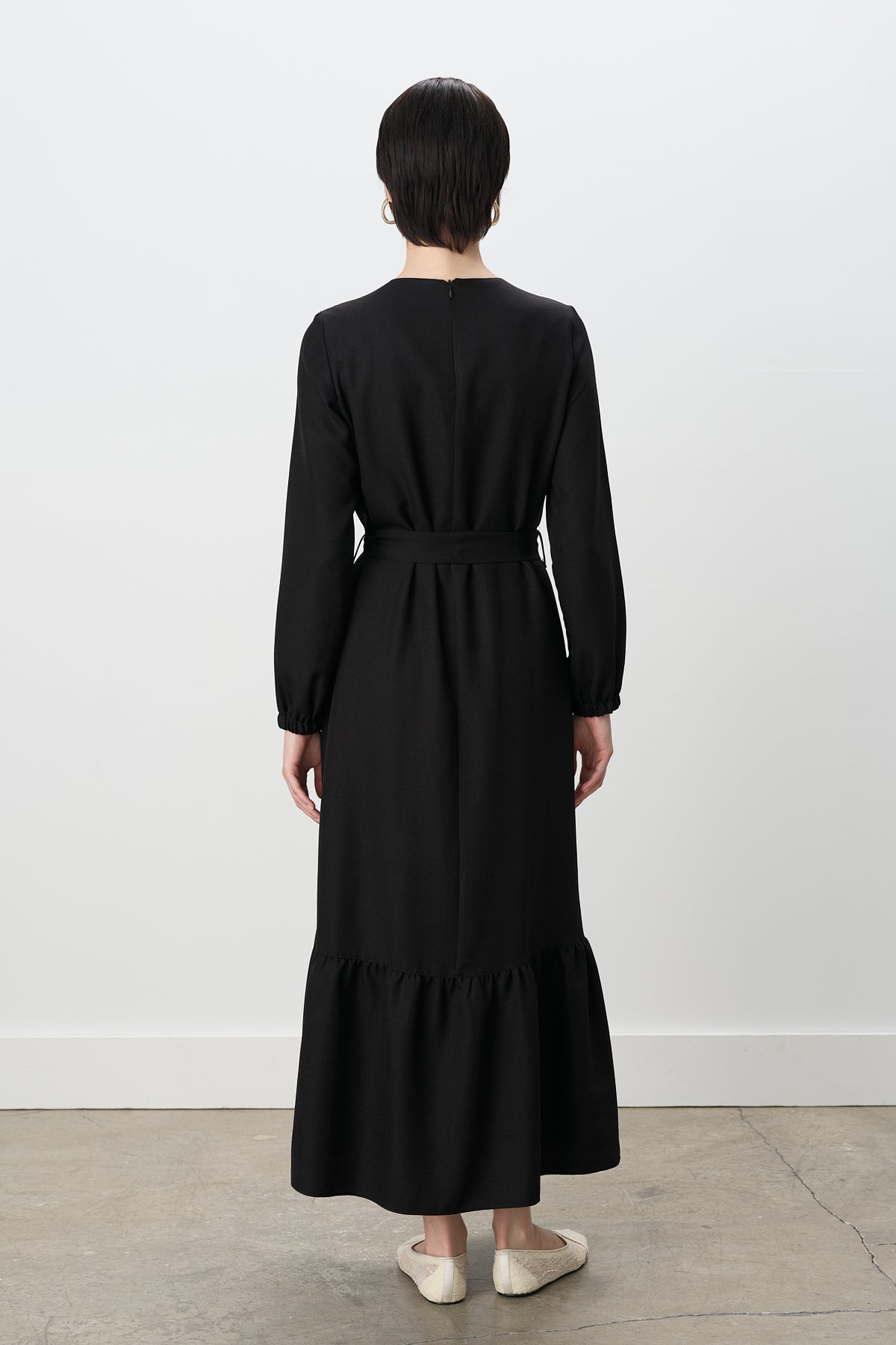 Belted Shirred Dress - Black