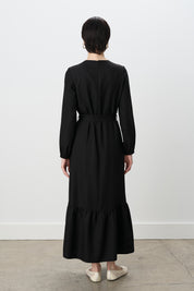 Belted Shirred Dress - Black