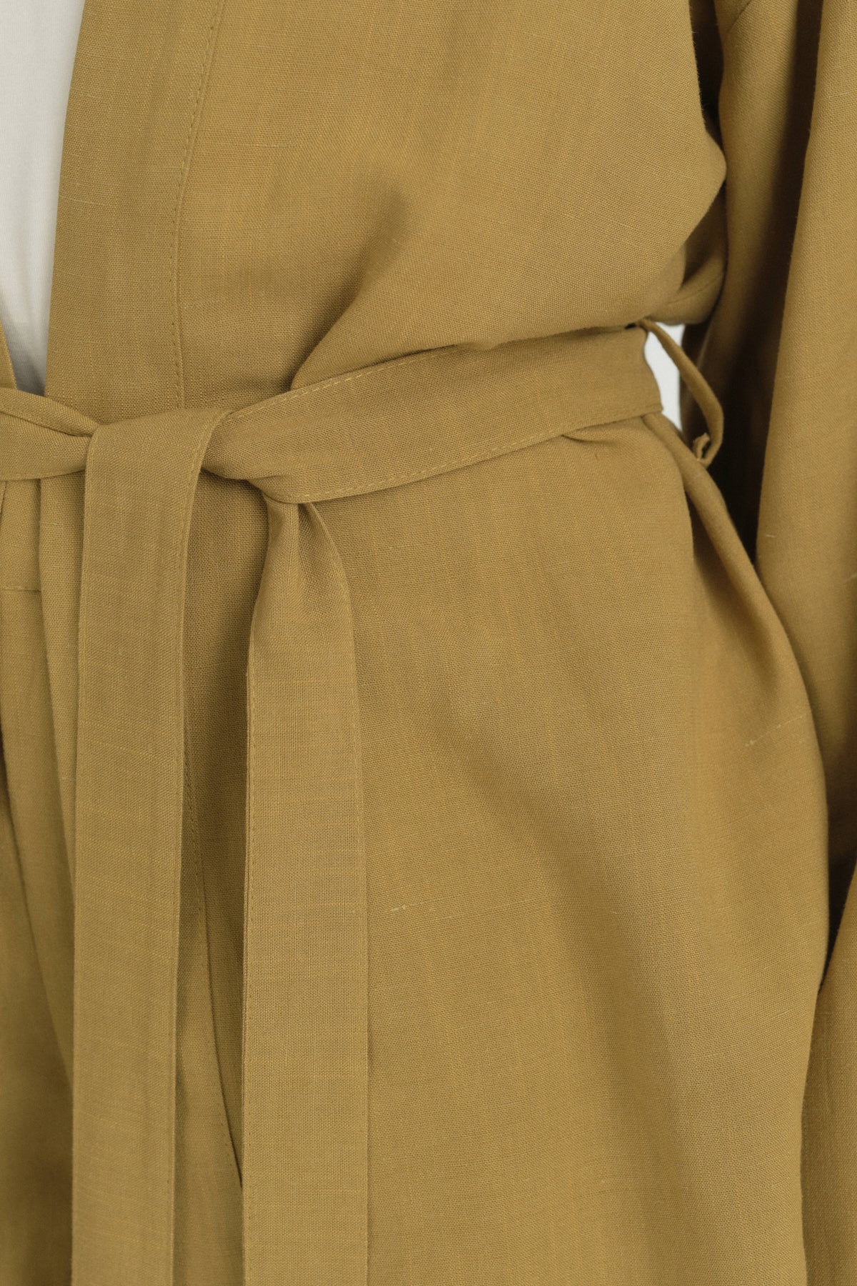 Belted Linen Short Kimono - Acid