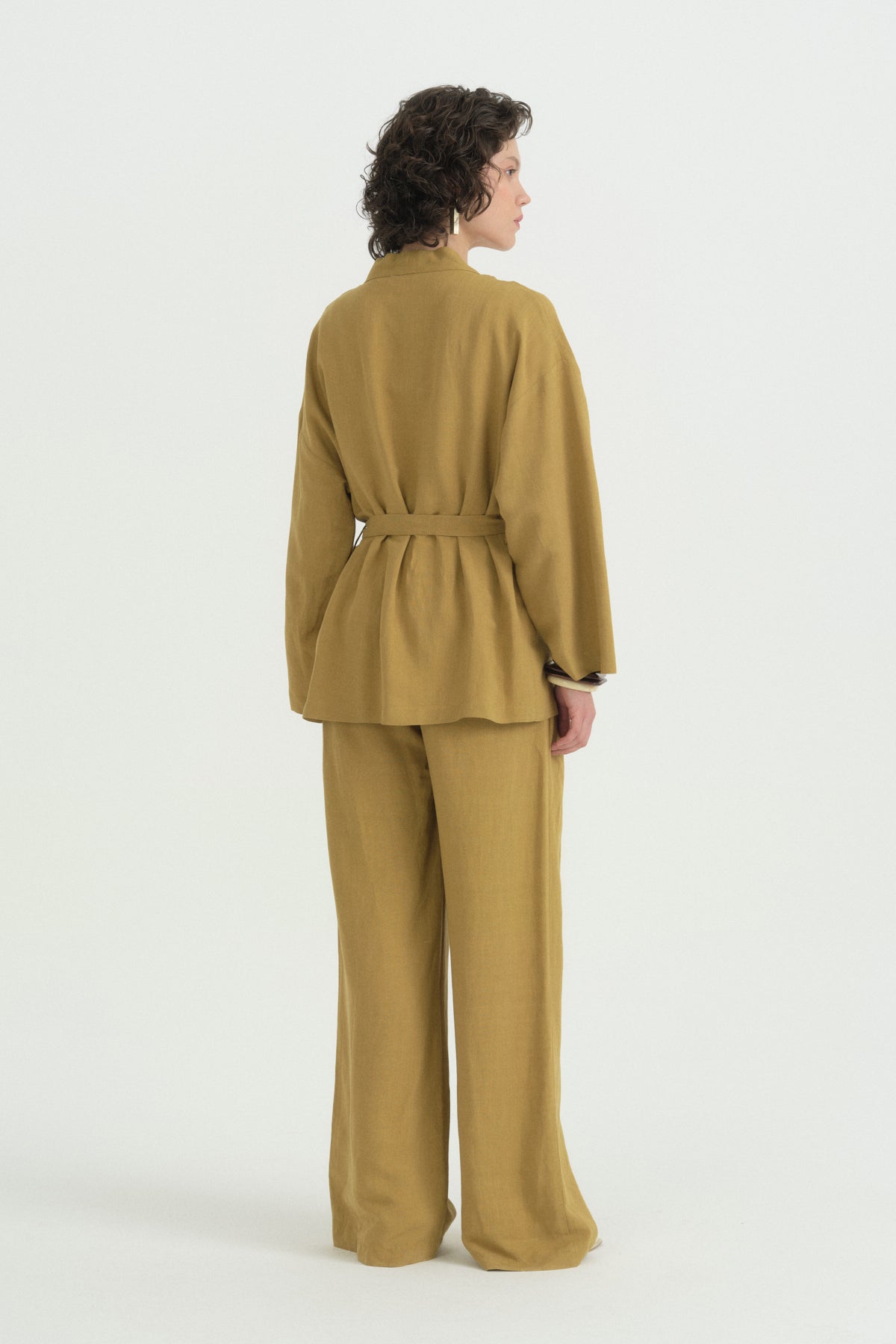 Belted Linen Short Kimono - Acid